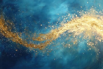 Golden sparkles illuminating a calming blue background for creative projects and artistic expressions