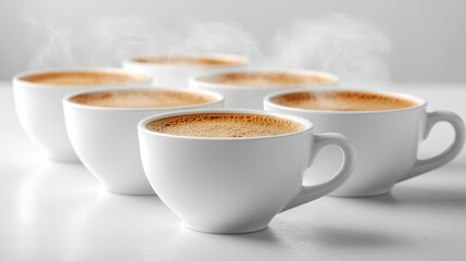 A cup of frothy cappuccino in a modern white cup, artfully arranged on a sleek marble surface