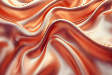 Fototapeta premium Peach silk fabric drapes, studio shot, background blur, textile design