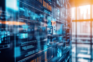 A high-tech office with integrated multilingual tools and data visualizations supporting cross-cultural business initiatives