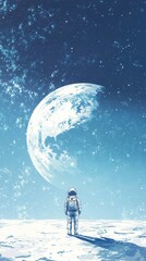 Obraz premium Astronaut Gazes at Earth From a Distant Lunar Plane
