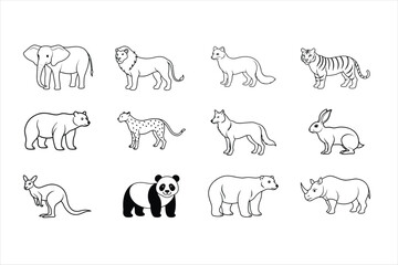 12 different world life animals vector line art