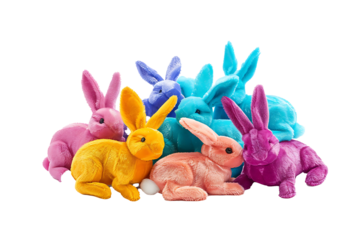 colorful stuff bunnies isolated on a transparent background