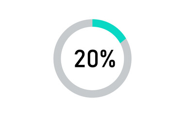 20% progress bar icon, isolated transparent 20% loading bar icons in circle