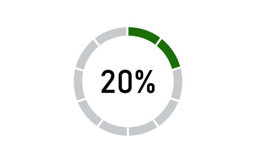 20% progress bar icon, isolated transparent 20% loading bar icons in circle