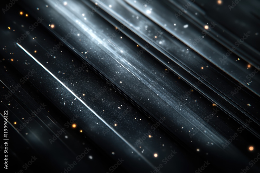 Poster light beams and particles create an abstract effect on a black matte background