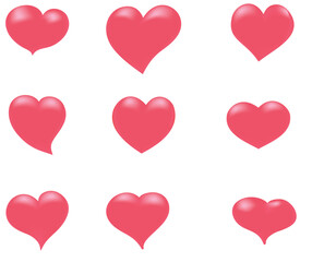 Set of 3D hearts. The hearts have a soft glitter that gives them the look of balloons. The hearts are perfect for Valentine's Day, love-themed designs, wedding invitations or gift wrapping.