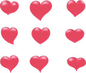 
Set of 3D hearts. The hearts have a soft glitter that gives them the look of balloons. The hearts are perfect for Valentine's Day, love-themed designs, wedding invitations or gift wrapping.