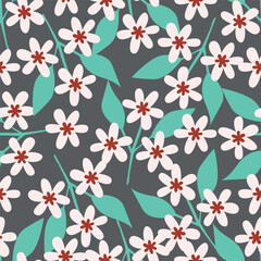 Vintage seamless floral pattern. Liberty style background of small pastel colorful flowers. Small flowers scattered over a white background. Stock vector for printing on surfaces