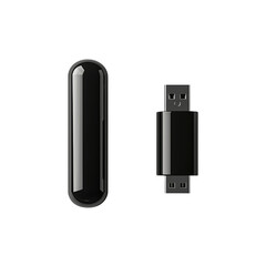 Sleek Black USB Device and Connector Image Isolated on transparent background