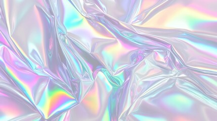 Fototapeta premium Colorful iridescent, holographic rainbow foil texture background. Iridescent fabric trendy cloth holographic texture purple pink blue metal