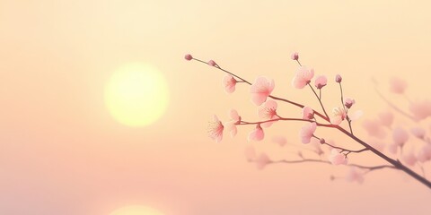 Pink blossoms branch sunset gentle spring pastel