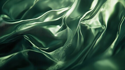 Fototapeta premium Abstract close-up of flowing green fabric with delicate shimmer and subtle folds