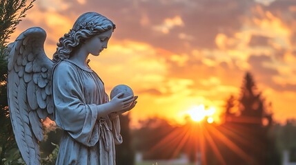 Fototapeta premium Archangel Gabriel holding a shining orb of light symbolizing guidance and hope against a vibrant sky