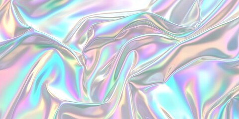 Fototapeta premium Colorful iridescent, holographic rainbow foil texture background. Iridescent fabric trendy cloth holographic texture purple pink blue metal