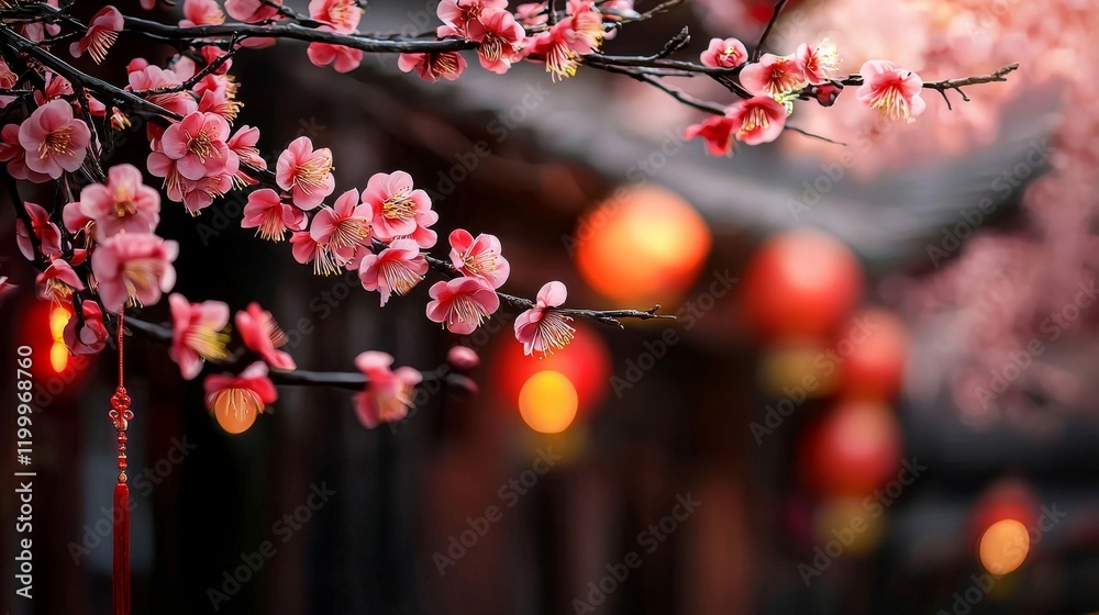 Poster red cherry blossom