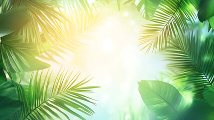 Obraz premium tropical palm leaves silhouetted against a bright, sunlit sky