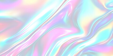Obraz premium Colorful iridescent, holographic rainbow foil texture background. Iridescent fabric trendy cloth holographic texture purple pink blue metal