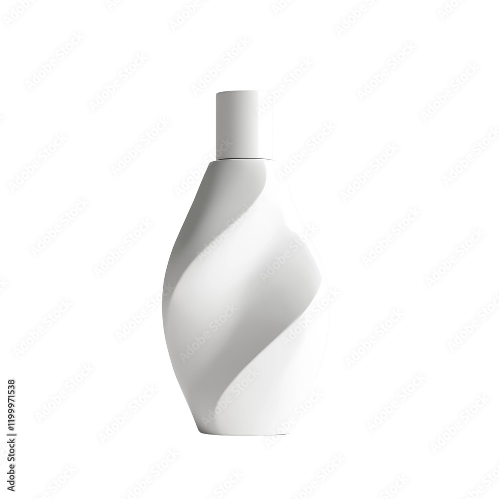Aufkleber a minimalist image showcases a sleek white perfume bottle with a unique swirling design against a pl