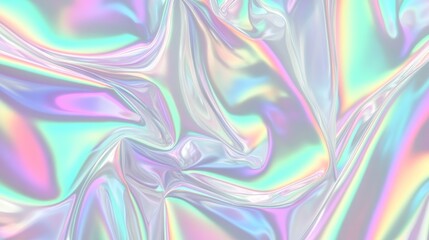 Obraz premium Colorful iridescent, holographic rainbow foil texture background. Iridescent fabric trendy cloth holographic texture purple pink blue metal