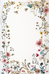 Fototapeta premium Delicate floral border with pastel wildflowers