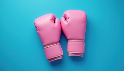 Vibrant Pink Boxing Gloves Against Eye-Catching Blue Background: A Striking Contrast.
