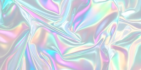 Obraz premium Colorful iridescent, holographic rainbow foil texture background. Iridescent fabric trendy cloth holographic texture purple pink blue metal