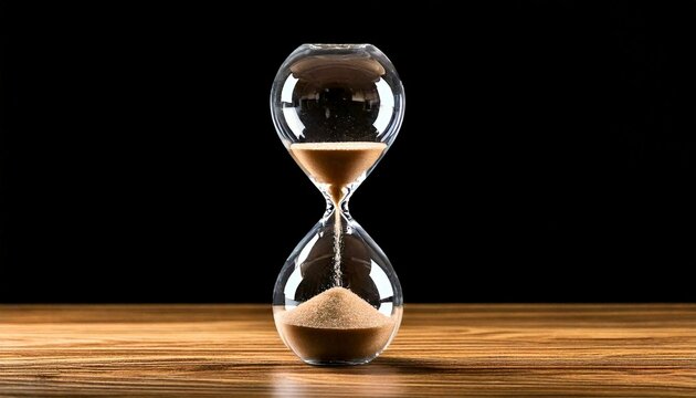 half way through time in a hour glass on black background