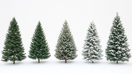 Snow-covered Christmas trees, winter scenery, holiday season decoration
