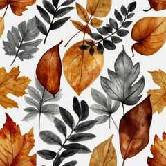 Abstract watercolor Fall leaf clipart black a