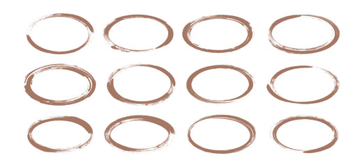 Frame oval line icon, round paint box coffee and chocolate color, charcoal marker hand drawn, brush ellipse scribble, highlight doodle, outline grunge bubble, freehand ring. Vector illustration