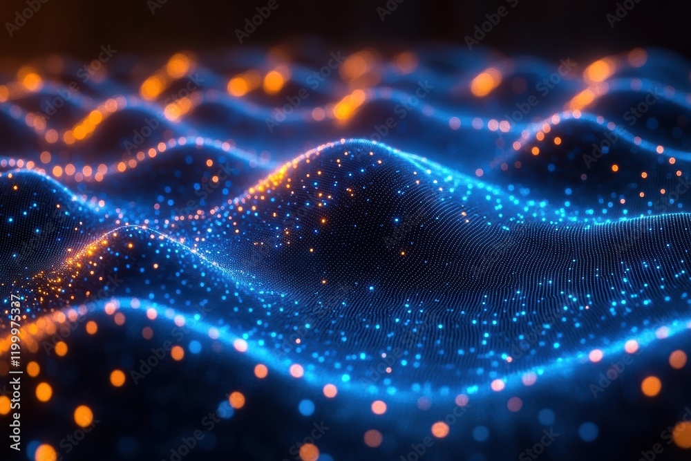Poster pulsating dots create a vibrant representation of blockchain technology principles