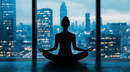 Serene silhouette meditative escape amidst urban chaos