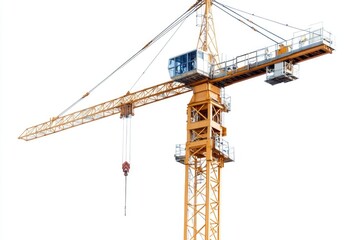 A crane lifts a large piece of heavy equipment, often used in construction or industrial settings