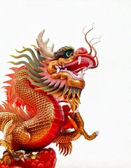 lunar new year, the symbol of happiness is dragon fighting on a white background