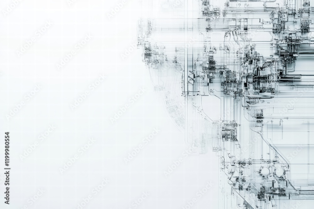 Poster abstract technological design with linear elements on a white background