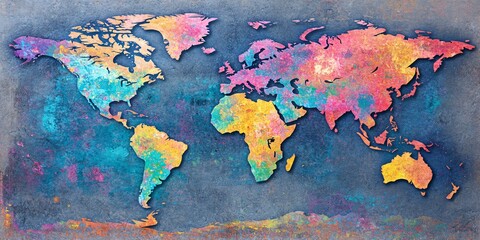 Vibrant Artistic World Map Watercolor Painting