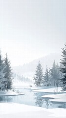 Naklejka premium Tranquil winter serenity a frozen lake amidst snowy pines