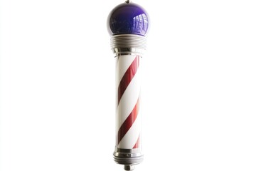 A pole featuring red, white, and blue colors with a purple top