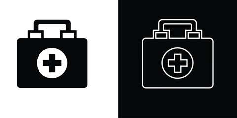 First aid box silhouette icon, medical treatment box, briefcase silhouette Illustration. First aid box, kit icon symbol. Vector illustration.