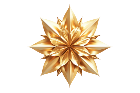 A digitally rendered image of a stylized golden flower with sharp petals against a black background. - Powered by Adobe