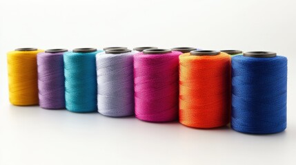 Colorful spools of thread arranged in a vibrant display