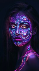 Naklejka premium Neon Glow Body Paint Portrait Woman Art