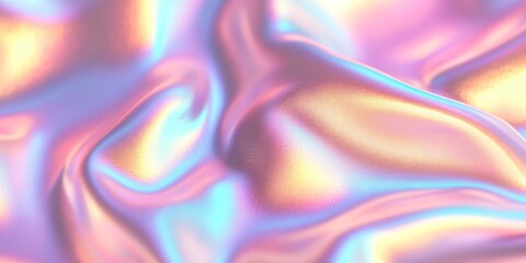 Obraz premium Colorful iridescent, holographic rainbow foil texture background. Iridescent fabric trendy cloth holographic texture purple pink blue metal