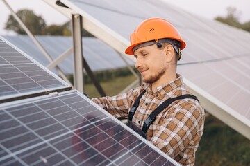 Engineer Inspecting Solar Panels in Renewable Energy Field