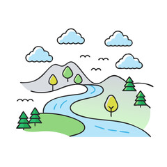 river landscapes icon, river landscapes vector illustration-simple illustration of river landscapes, perfect for river landscapes logos and themed design 