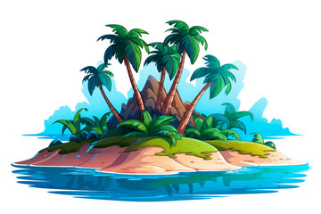 Obraz premium island with palms and sand, isolated on transparent background, png file