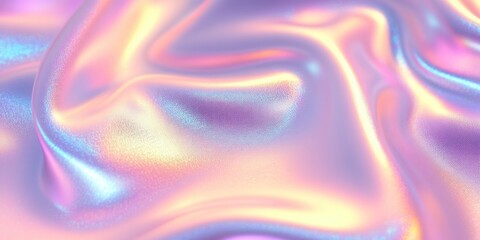 Obraz premium Colorful iridescent, holographic rainbow foil texture background. Iridescent fabric trendy cloth holographic texture purple pink blue metal