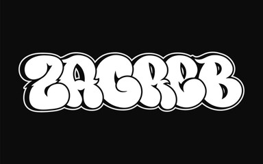 Zagreb - single word, letters graffiti style. Vector hand drawn logo. Funny cool trippy word Croatia, fashion, graffiti style print t-shirt, poster concept