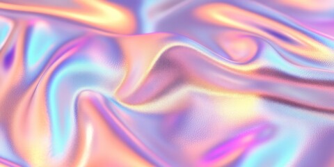 Fototapeta premium Colorful iridescent, holographic rainbow foil texture background. Iridescent fabric trendy cloth holographic texture purple pink blue metal